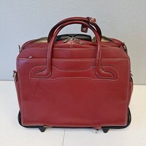 McKLEIN Red Leather Wheeled Business Laptop Computer Case Bag Removable Wheels